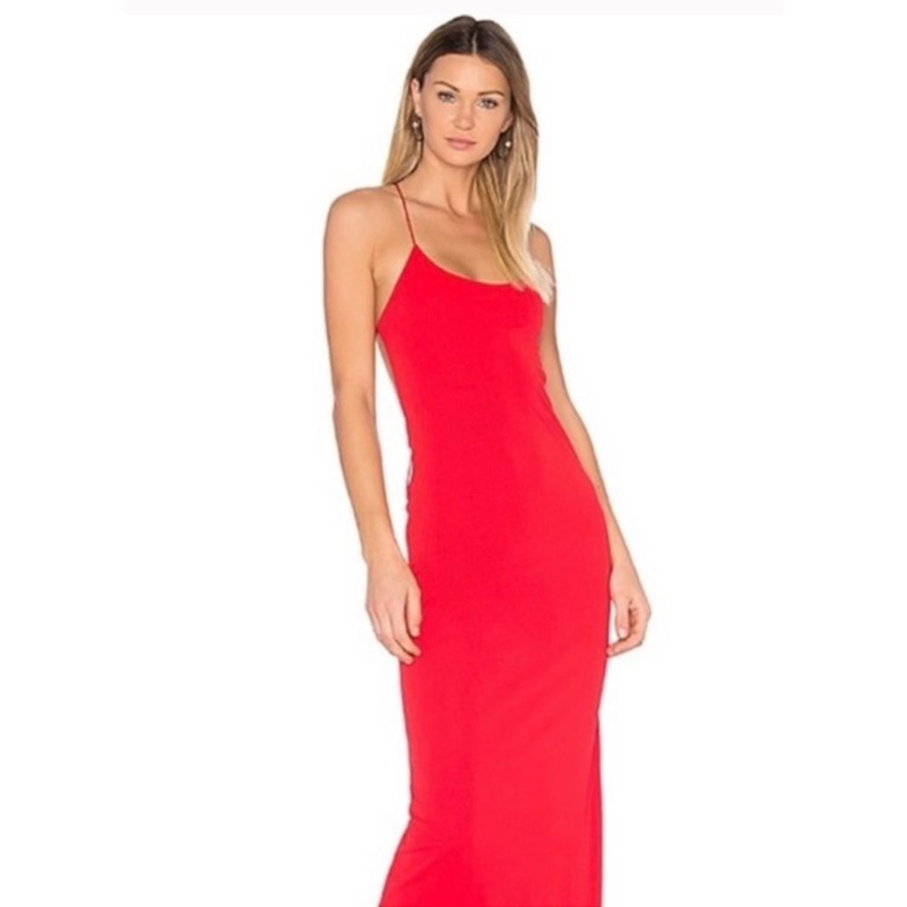 NBD Arabella Maxi Long Gown Dress Revolve Strappy Back in Lava Red Floor length